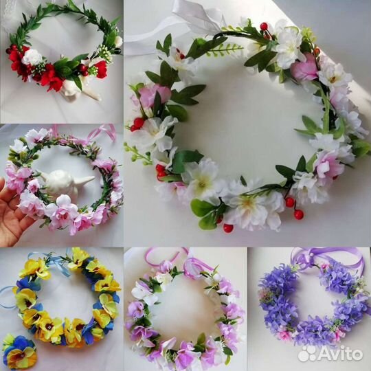 Венки на голову цветочные