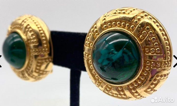 Christian Dior клипсы винтаж изумруд оригинал