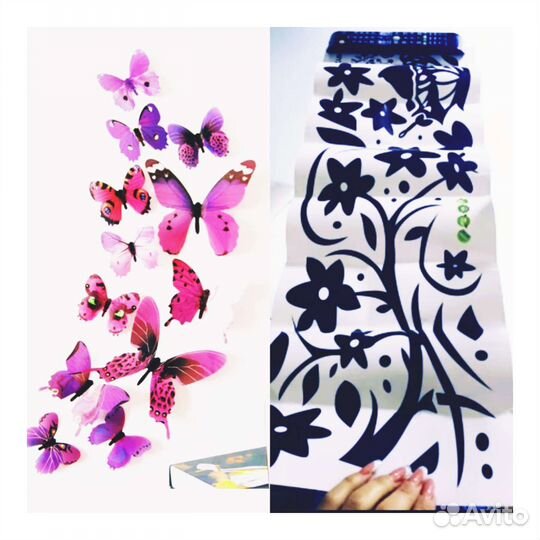 Наклейки на Холодильник (Цветы и Бабочки)