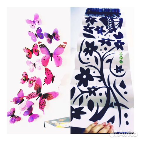 Наклейки на Холодильник (Цветы и Бабочки)