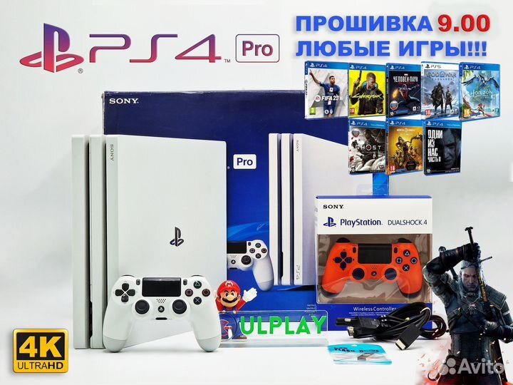 PS4 PRO 9.00 + 2 геймпада + любые игры