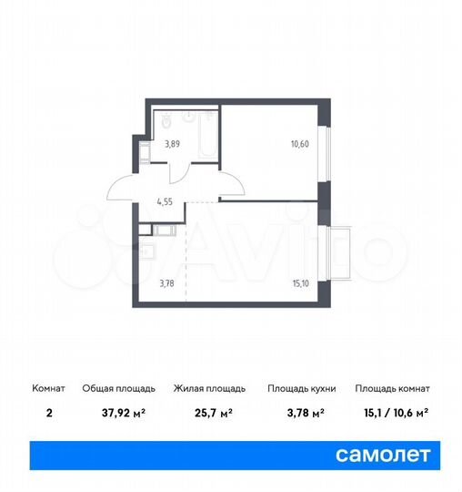 2-к. квартира, 37,9 м², 17/17 эт.