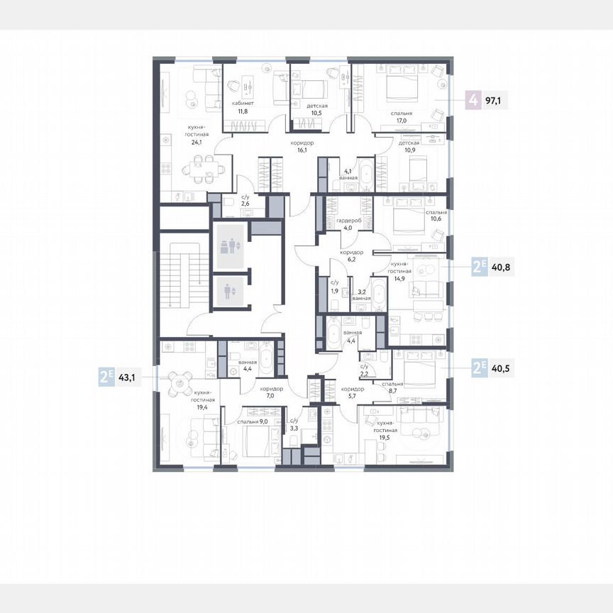 2-к. квартира, 43,1 м², 10/25 эт.