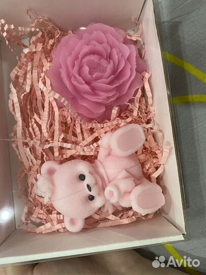 Мыло ручной работы, мишка пион