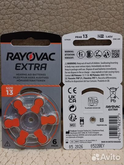 Батарейки слуховые Rayovac Extra 1,45V