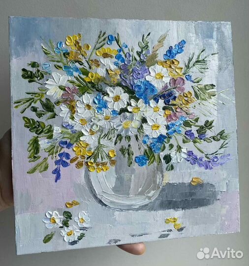 Картина маслом полевые цветы