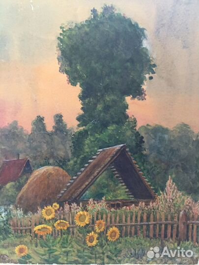 Картина картон акварель Мой огород