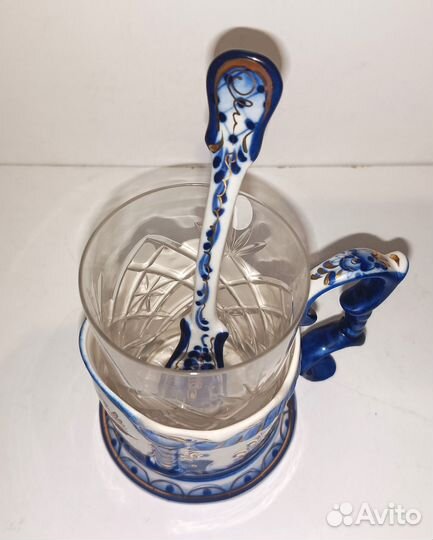 Подстаканник со стаканом и ложкой 