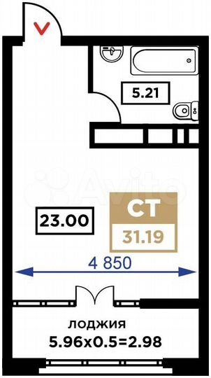 Квартира-студия, 31,2 м², 5/21 эт.