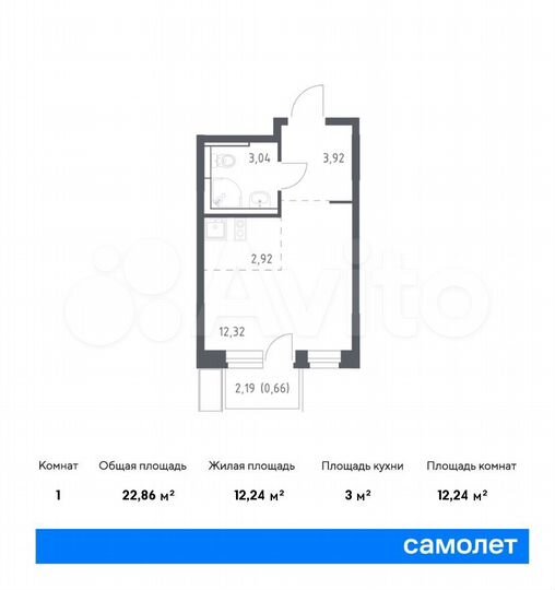 Квартира-студия, 22,9 м², 6/12 эт.