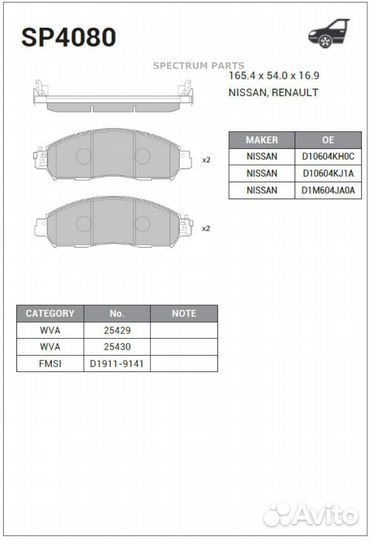Sangsin brake SP4080 Колодки передние nissan NP300