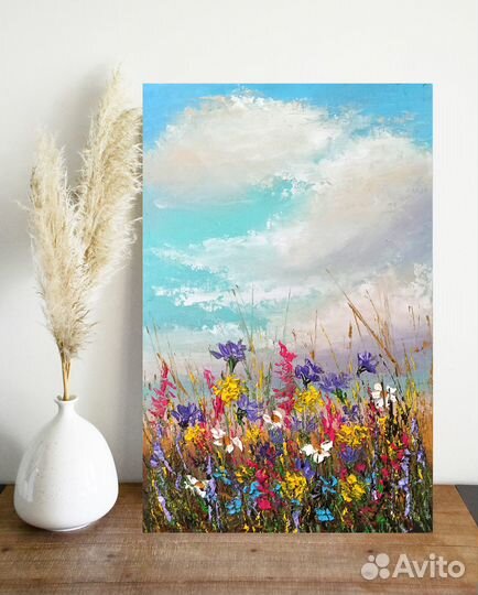 Картина маслом Луговые полевые цветы Пейзаж
