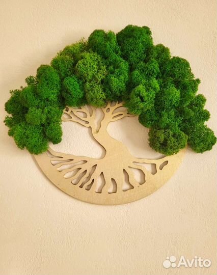 Панно деревянное с мхом (стабилизированный мох)