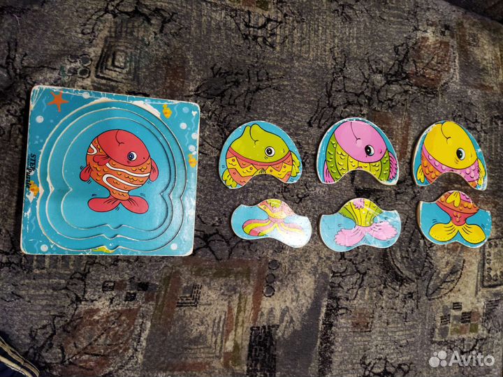 Деревянные пазлы вкладыши Рыбки