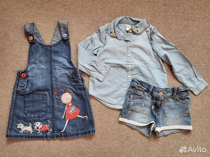 Джинсовый сарафан, рубашка и шорты Next