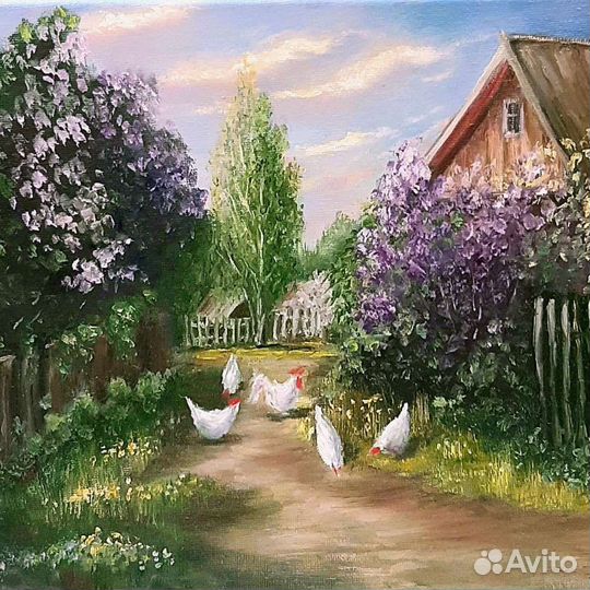 Картина маслом Домик в деревне