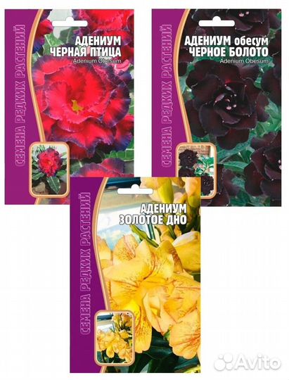 Семена цветов Адениум ассорти, 3 упаковки по 3 сем