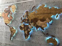 Кар�та мира деревянная с подсветкой, панно из дерев