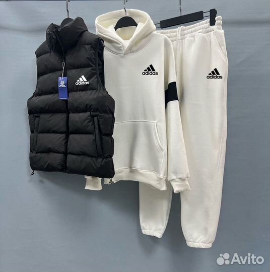 Мужской флисовый спортивный костюм Adidas тройка