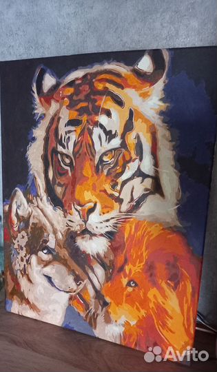 Готовая картина по номерам тигр, лев и волк