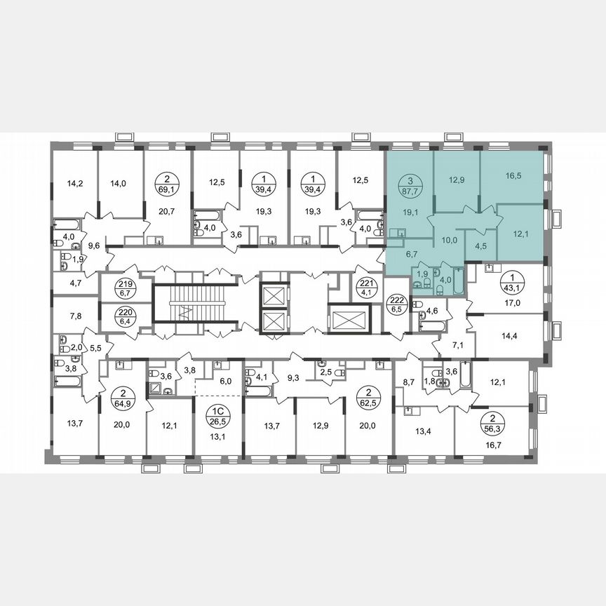 3-к. квартира, 87,7 м², 9/19 эт.