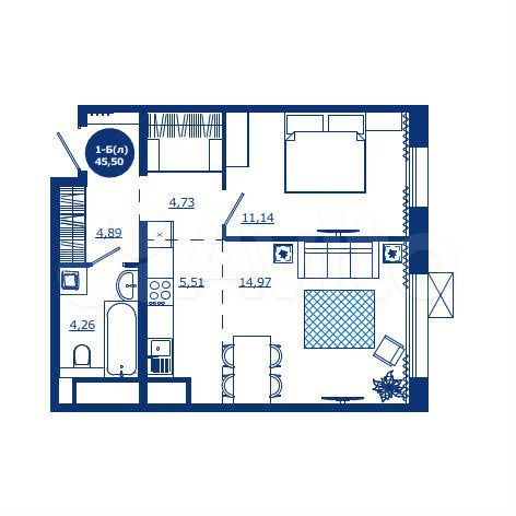 1-к. квартира, 45,5 м², 5/17 эт.