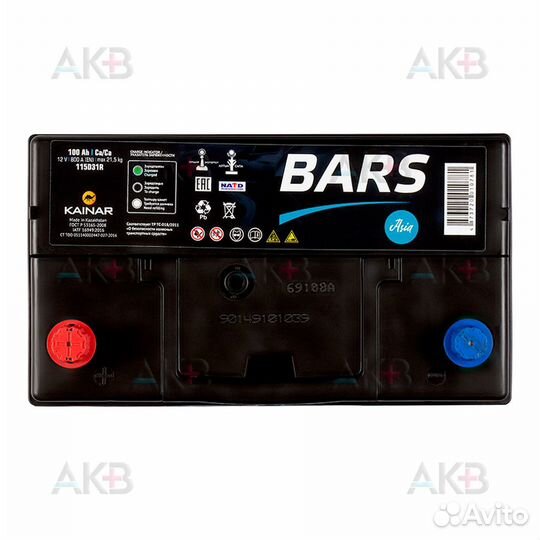 Аккумулятор автомобильный bars Asia 6ст-100 апз п