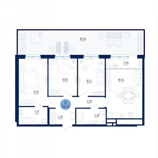 3-к. квартира, 108,4 м², 1/18 эт.