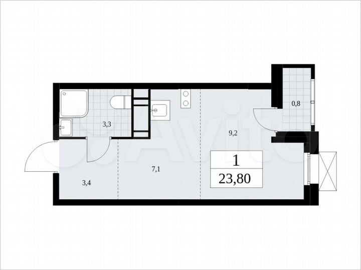 Квартира-студия, 23,8 м², 15/16 эт.