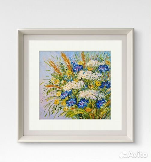 Картина маслом васильки полевые цветы маслом