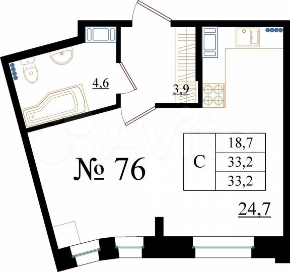 Квартира-студия, 33,2 м², 2/8 эт.