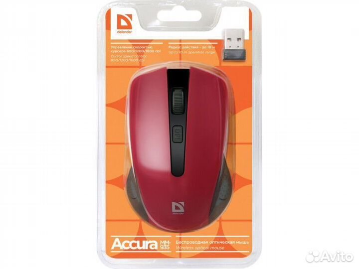 Мышь беспров. defender accura MM-935 USBкрасн