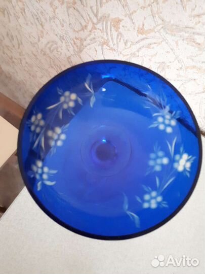 Ваза для фруктов на ножке цветное стекло СССР