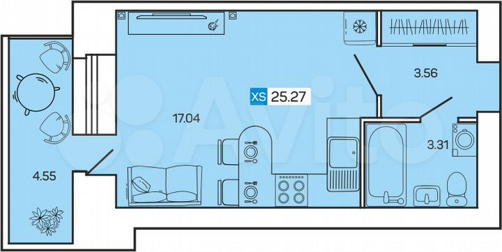 Квартира-студия, 25,3 м², 9/12 эт.