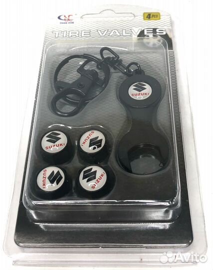 Колпачки на ниппеля - Suzuki (с ключом) (Черный)