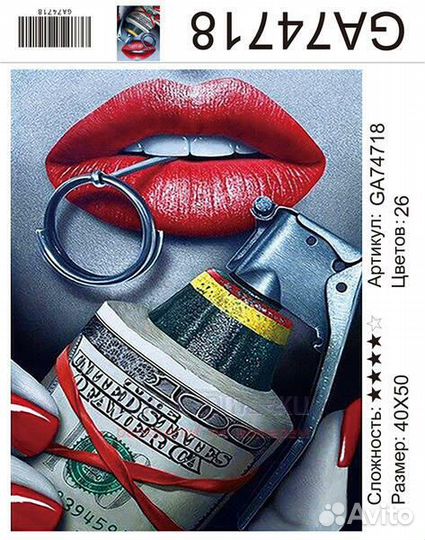 Алмазная мозаика 40x50 Девушка с гранатой и деньга