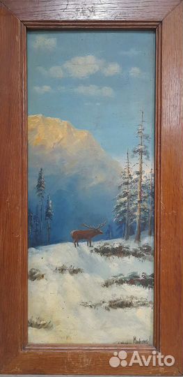 Картина маслом на фанере, старая