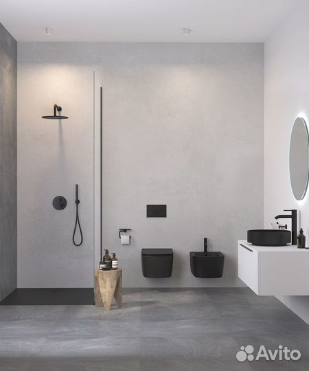 Душевая система с термостатом, черный матовый