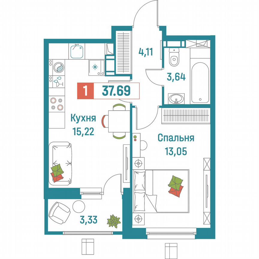 1-к. квартира, 37,7 м², 18/18 эт.