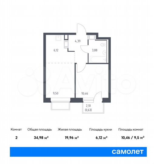 2-к. квартира, 35 м², 16/17 эт.