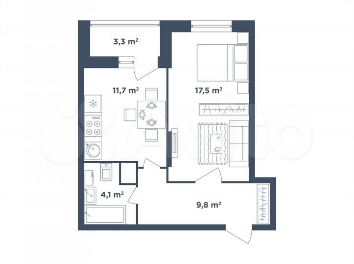 1-к. квартира, 44,8 м², 2/25 эт.