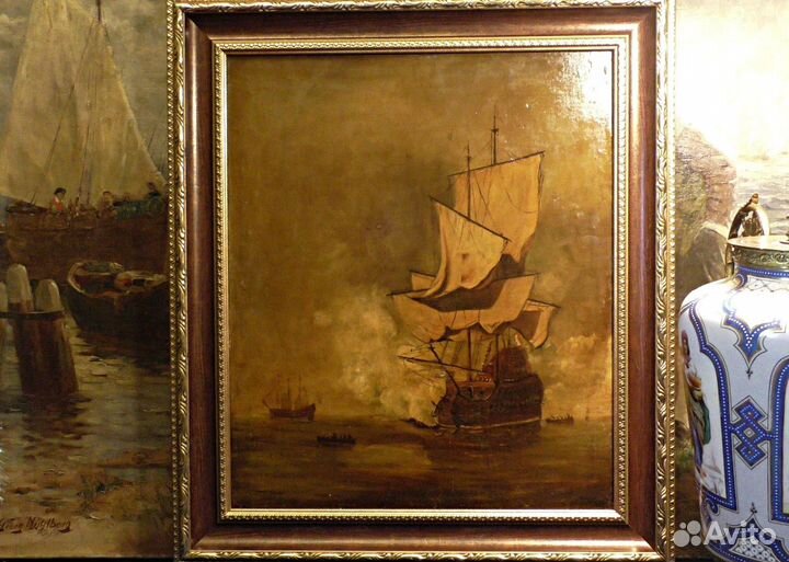 Морской бой.18-19 век.Европа.Картина.Живопись