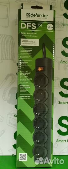 Сет. фильтр Defender DFS151 1.8м 6роз(кун01)