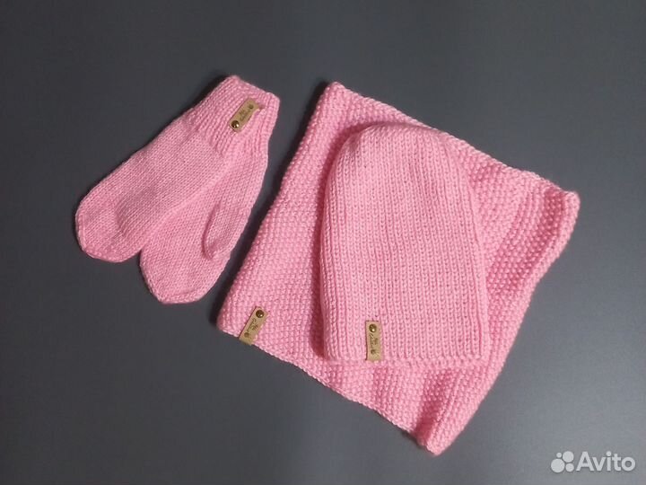Новый комплект шапка снуд и варежки меринос
