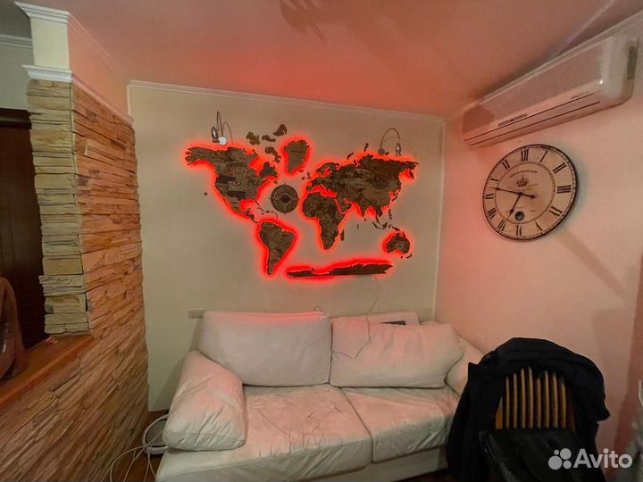 Карта мира на стену с подсветкой