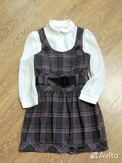 Школьный сарафан+блузка 128р