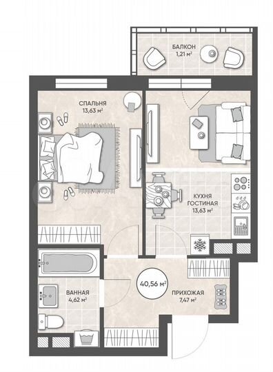 1-к. квартира, 40,6 м², 4/10 эт.