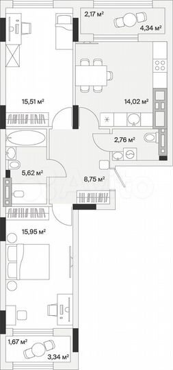 2-к. квартира, 66,5 м², 1/7 эт.