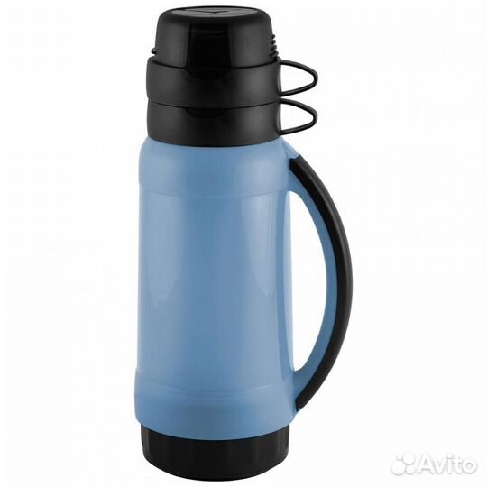 Термос в пластик корп, стекл колба, 1,0 л, 2 чашки