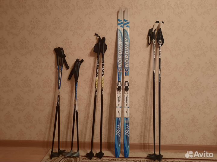 Лыжи беговые 120 NNN палки 75-105